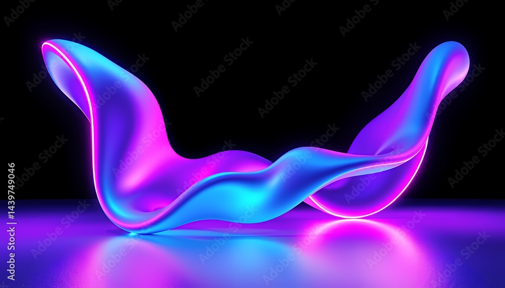 Poster dynamic 3d neon bio tech illustration with flowing blue and pink abstract form illuminated by a glow