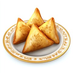 A Delectable Trio of Golden Brown Pastries, Artfully Arranged on an Elegant, Ornate Plate