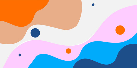 Blue and orange geometric business banner design. Creative banner design with wave shapes and lines for template. Simple design on white horizontal banne