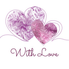 Aesthetic design with a pair of charming hearts and text With love. A gift card for mom, a woman, a loved one, a heartfelt holiday decor.