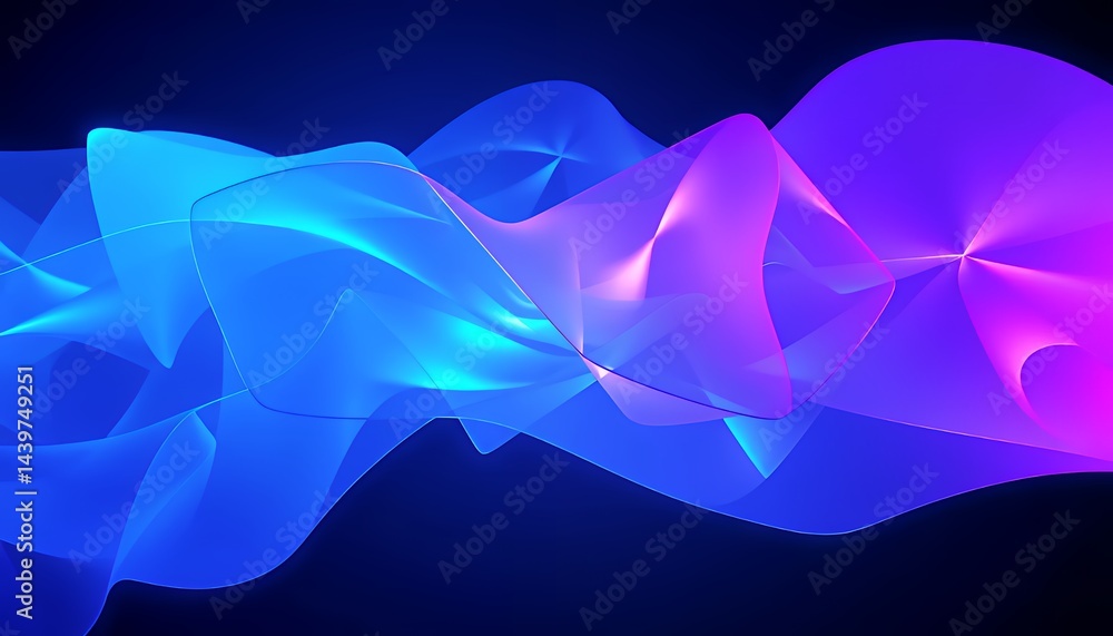 Poster dynamic 3d neon bio tech wave illustration in blue to pink gradient abstract geometric design futuri
