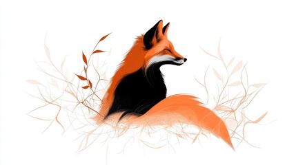 Obraz premium Continuous line drawing of a fox sitting in a forest clearing on an absolutely white background.