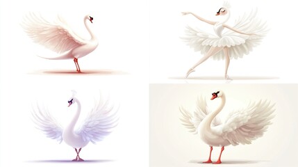 Obraz premium Four elegant white swans, one ballerina swan.
