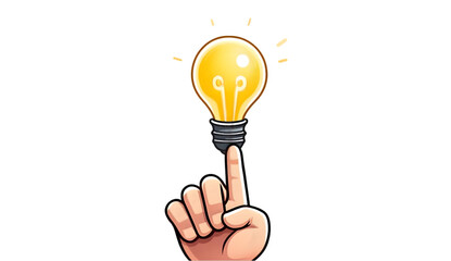 A hand pointing upwards toward a glowing light bulb, symbolizing ideas, inspiration, and creativity. Perfect for business and innovation themes.