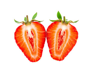 Single strawberry cut into two parts vertically, PNG