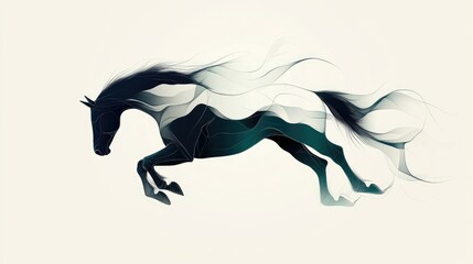 Obraz premium Minimalist line art of a horse galloping with its mane flowing on an absolutely white background.