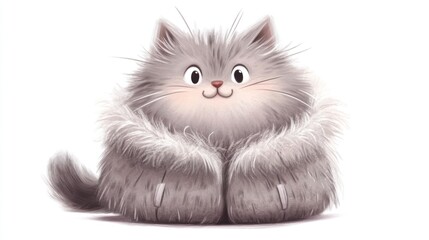 Fluffy gray cartoon cat