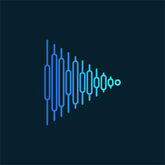 Creative Abstract Analytics Logo with Blue Gradient Vertical Elements in a Triangle Shape