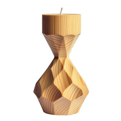 Elegant Wooden Candle Holder with Unique Geometric Design for Home Decor on transparent background