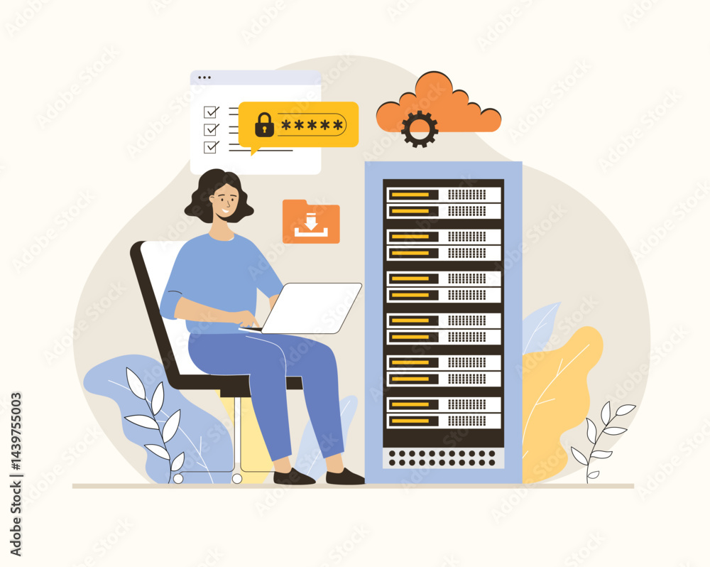 Poster cloud computing, storage concept. wireless secure connection, storage and processing, personal data 