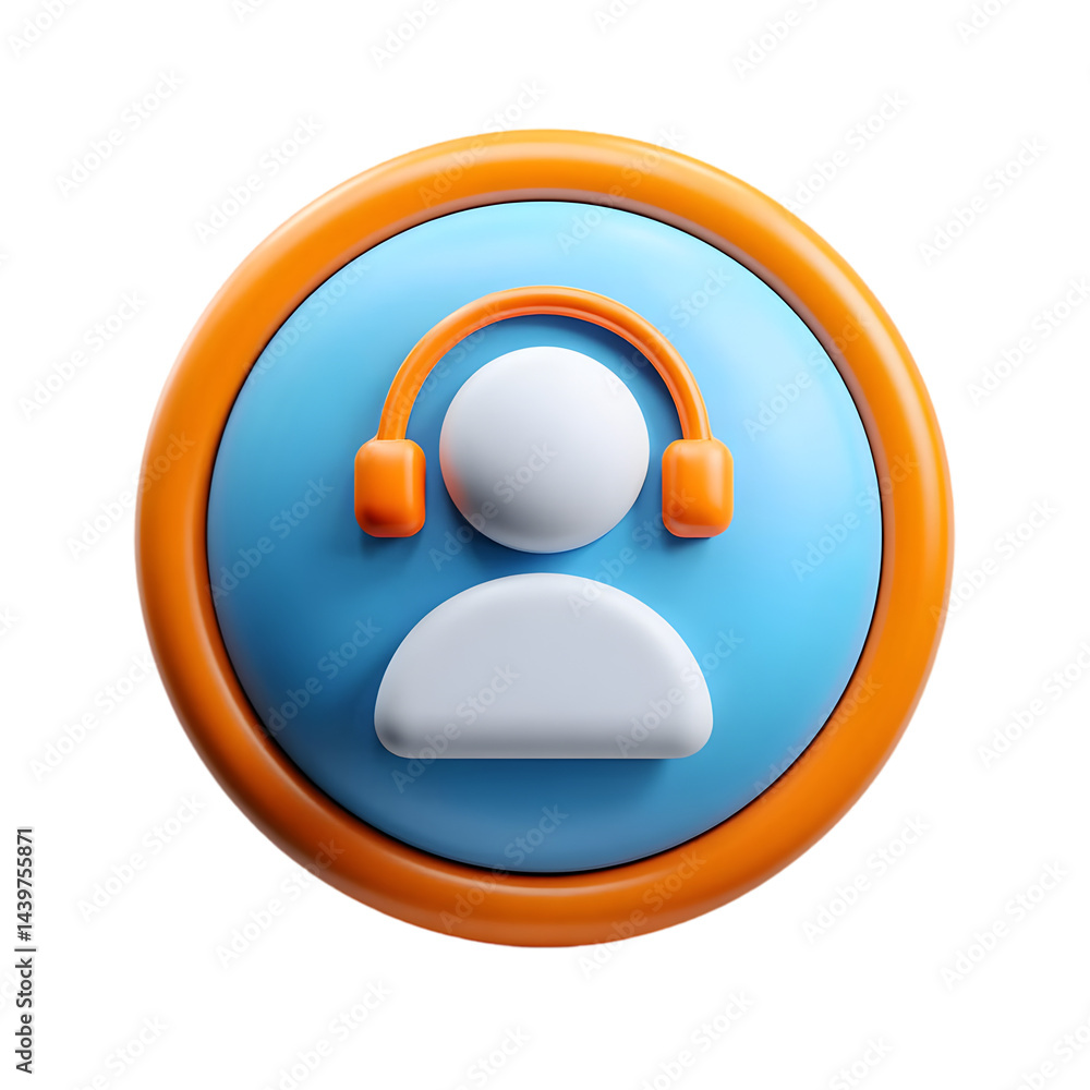 Poster a vibrant and modern button icon featuring a user silhouette with headphones, symbolizing online com