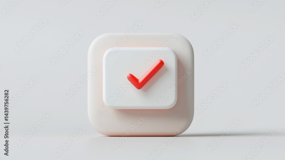 Poster white check mark button on a soft gray background symbolizing confirmation and approval in digital i