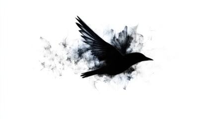 Simple one-line sketch of a tiny bird flying high on an absolutely white background.