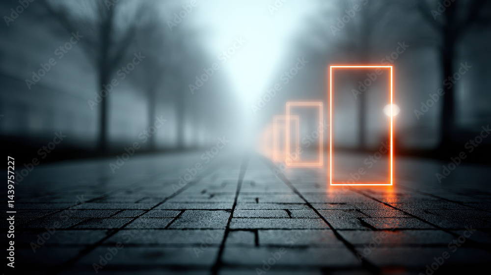 Aufkleber urban night illuminated by abstract neon patterns creating an illusion of digital overlay