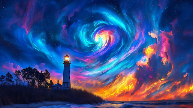 aurora lighthouse silhouette