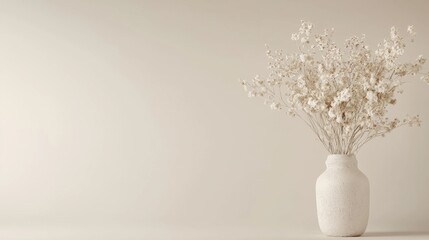 Fototapeta premium Freshly arranged dried flowers in a minimalist vase on a neutral background for stylish home decor