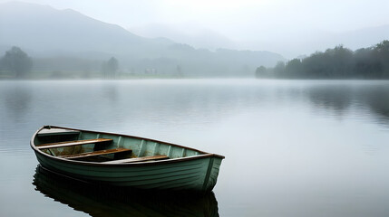 Serene Landscape: Misty Lake with Rowboat