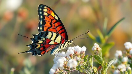 Vibrant butterfly resting on delicate white flowers