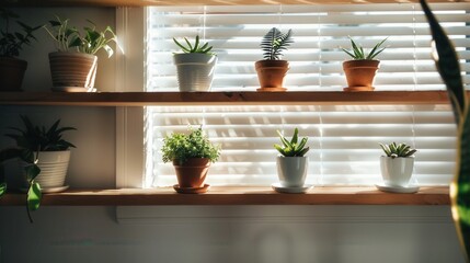 Aesthetic Indoor Plant Arrangement on Floating Wooden Shelves