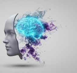 Digital human head with black matte texture, red lines, blue accents, and minimalist modern style.