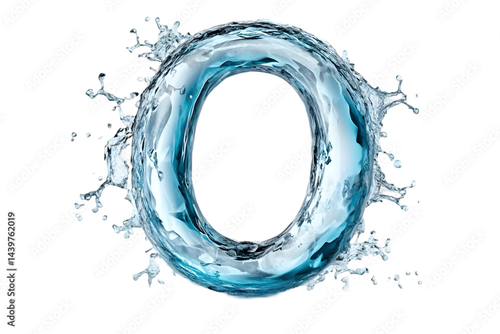 Poster high-quality image of a water splash in the shape of the number zero. perfect for showcasing cleanli