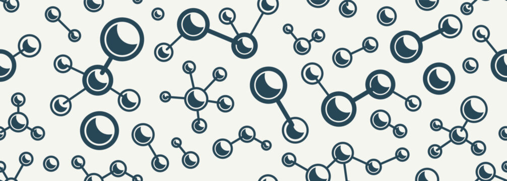 Molecules seamless pattern, vector endless background with a lot of different molecules that can be used separately as an icons or illustrations, chemistry and pharma wallpaper.