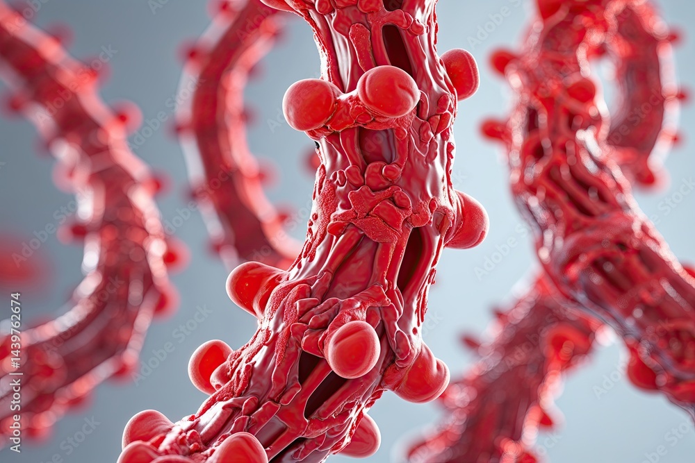 Poster 3d chromosome structure and helix visualization in red aesthetic for biogenetics and health research