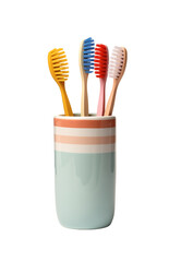 Toothbrushes in a holder, isolated on transparent background