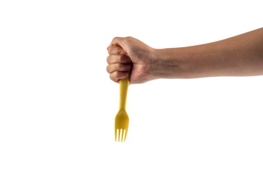 Yellow frok and hand isolated on transparent background.