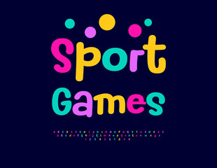 Vector Playful Emblem Sport Games. Positive Colorful Font. Funny Children Alphabet Letters and Numbers set