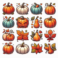 Set of Colorful Pumpkin Icons on White Background 