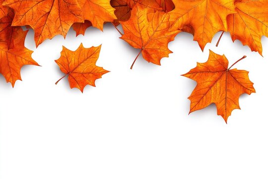 Orange maple leaves falling on white background
