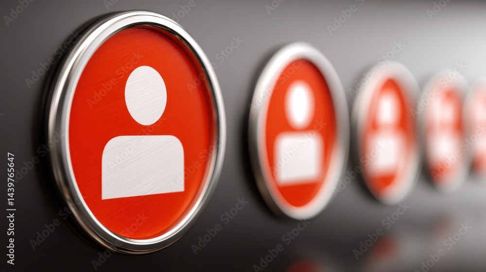 Poster closeup of a red button with white face, study in minimalist design and symbolic communication