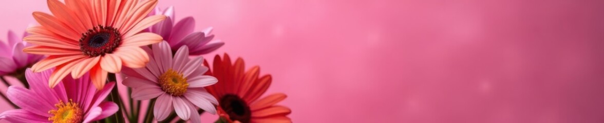 Hot pink background, close up of mixed flower bouquet , coral, color, botanical