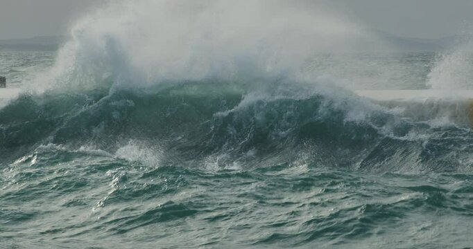 Strong Waves from the Jugo Wind Crash on the Promenade in Zadar, Croatia