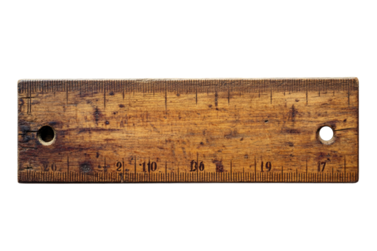 Vintage Wooden Ruler with Measurement Markings, Ideal for Crafts and School Projects on transparent background