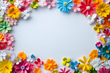 Toy Block Floral Frame on Pure White Background