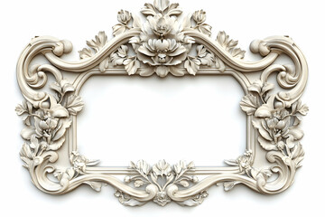Stone Carved Floral Frame on Pure White Background