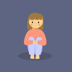 illustration of a sad girl sitting with her knees up and arms wrapped around her legs. This image can be used to express themes like sadness, loneliness, anxiety, or mental health in blogs