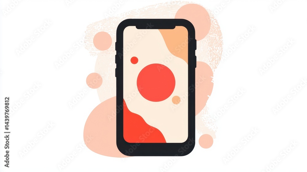 Poster modern smartphone displaying abstract design with warm colors on a clean background