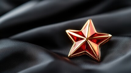 Obraz premium This bright star brooch, prominently displayed on elegant fabric, captures the essence of achievements, festivity, and nostalgia in a sophisticated manner.