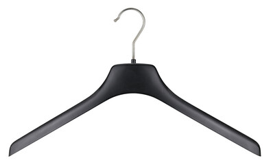 Black plastic hanger for clothes isolated on a transparent background. Completely in focus. Full...