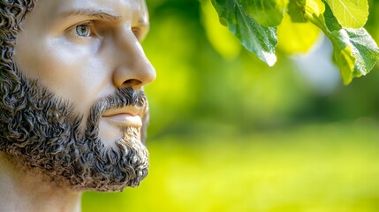 Mannequin Head Profile with Beard and Green Leaves