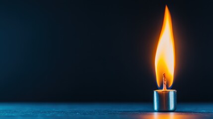 Fototapeta premium An intense close-up of a lone flame igniting from a metal base, creating a minimalist yet powerful visual that emphasizes simplicity and the essence of fire.