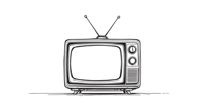 An old vintage retro tv line art drawing in detailed style