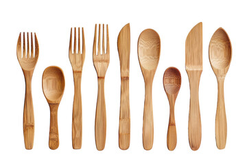 Reusable Bamboo Cutlery Set Isolated On White Background