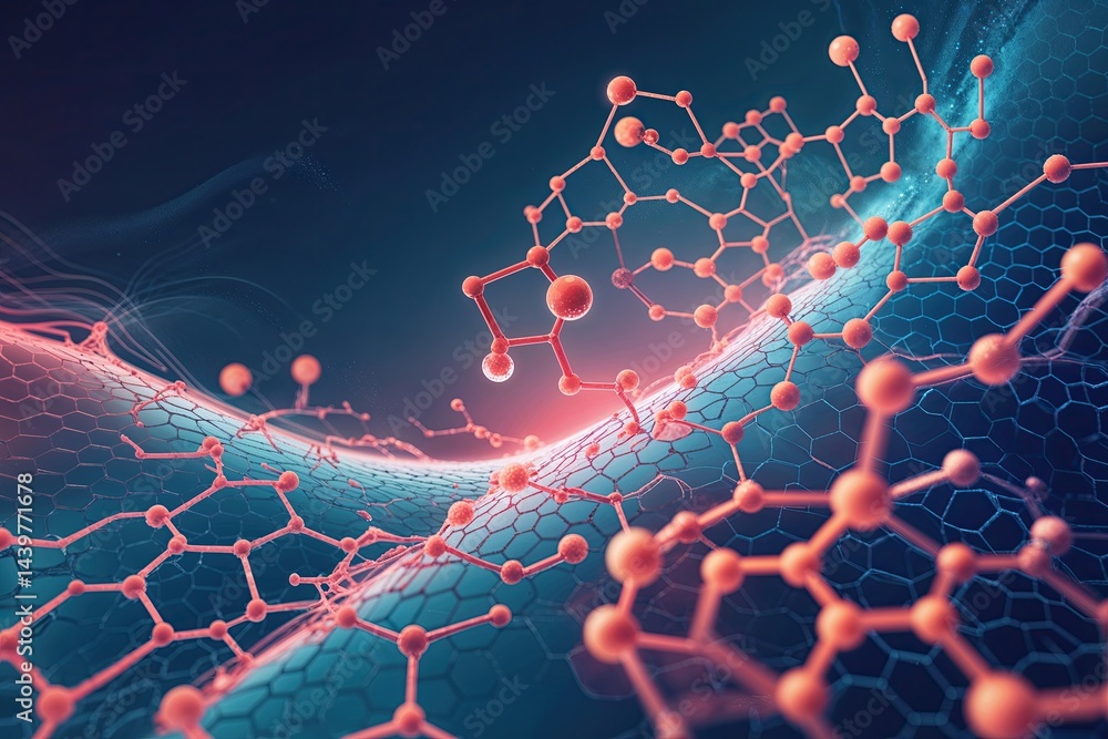 Poster innovative abstract background featuring hexagonal grids and wave flow for biomedicine and technolog