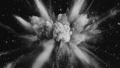 Monochrome explosion; powder cloud bursts outwards