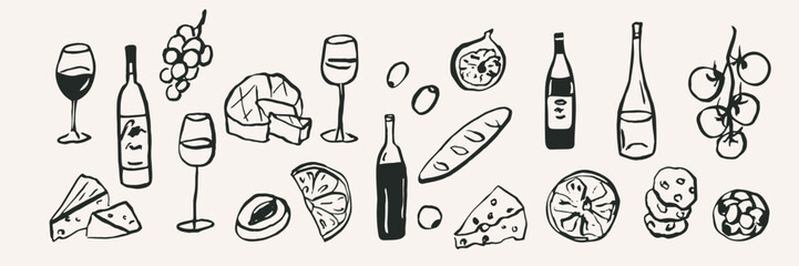 Hand drawn wine party elements