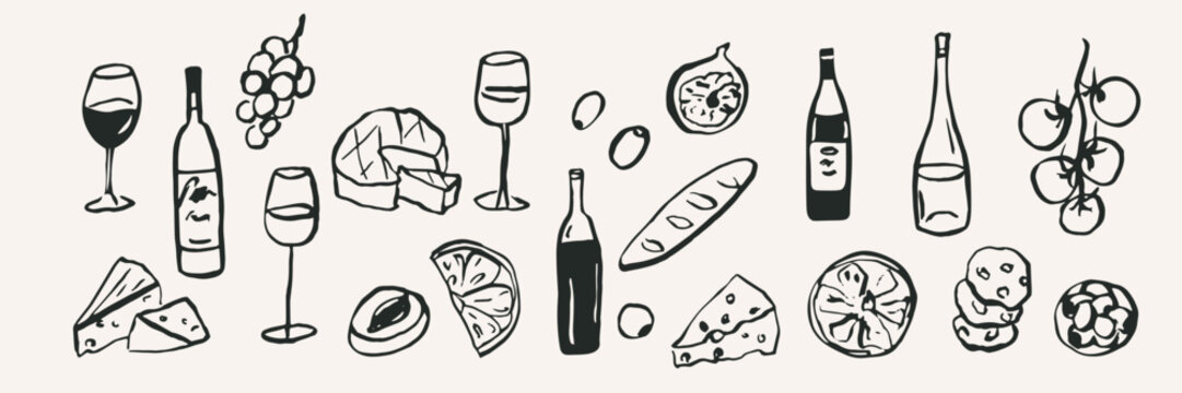 Naklejki Hand drawn wine party elements